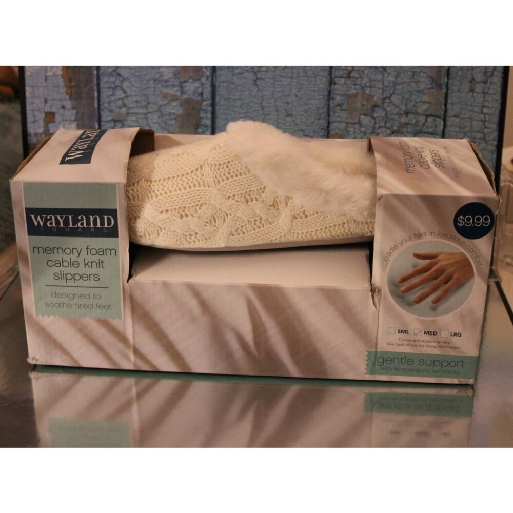 Wayland Cable Knit Memory Foam Slippers  White Size Medium